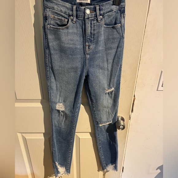 Good American Good Legs Stretch Distressed Skinny Jeans Indigo 439 Size 0 25 - Picture 3 of 16